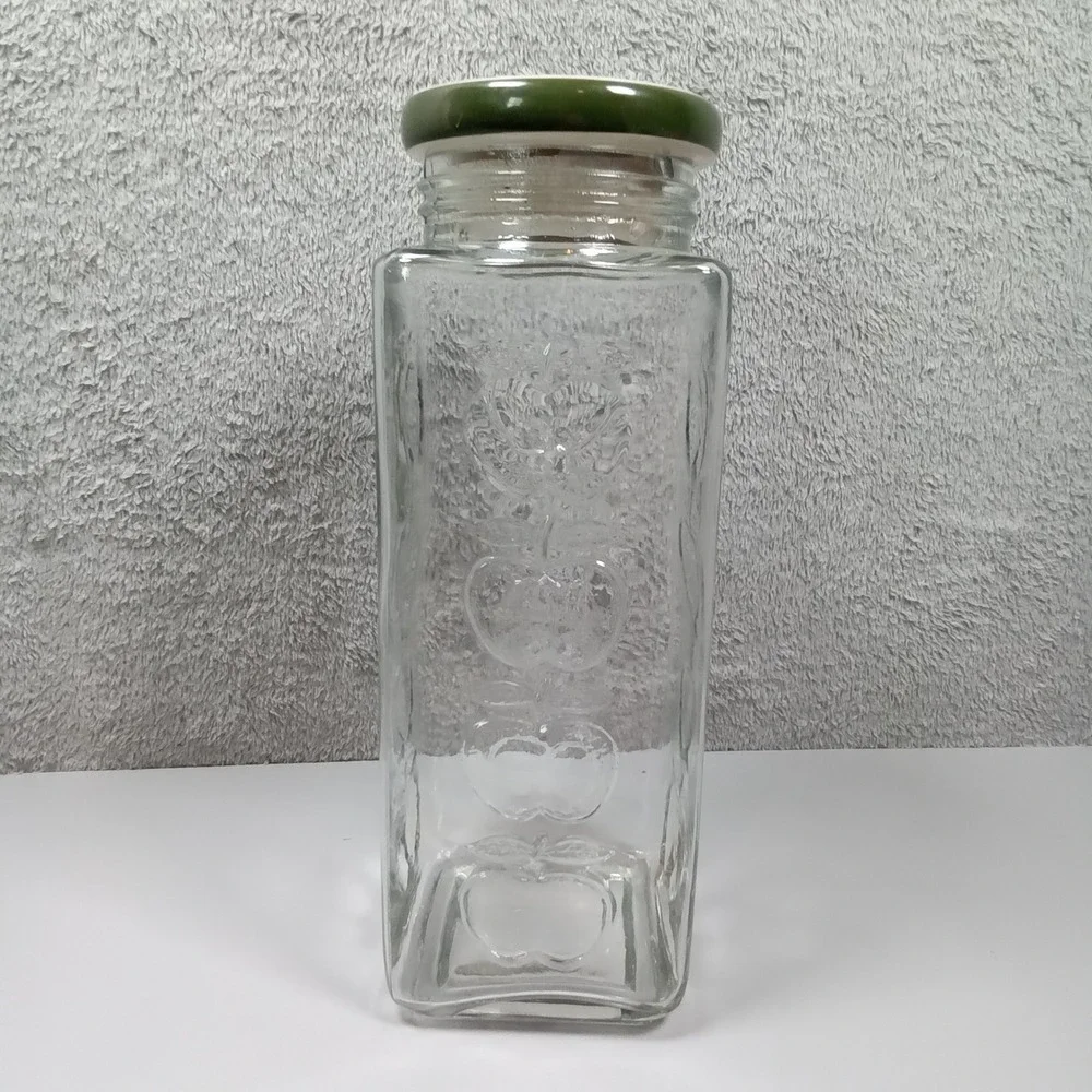 Vintage Tall Square Glass Apple Canister Embossed Fruit Jar Ceramic Lid 12.5in‎